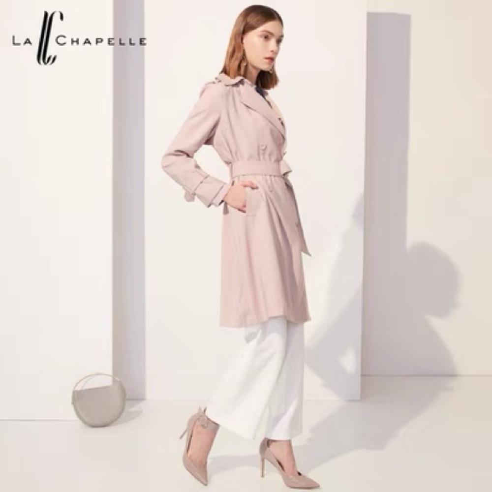 La Chapelle Double Breasted Pink Trench Coat Size Medium